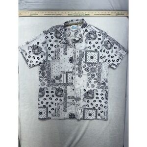 Fresh Prints Of Bel Air Mens White Handkerchief  Paisley Short Sleeve Shirt XL